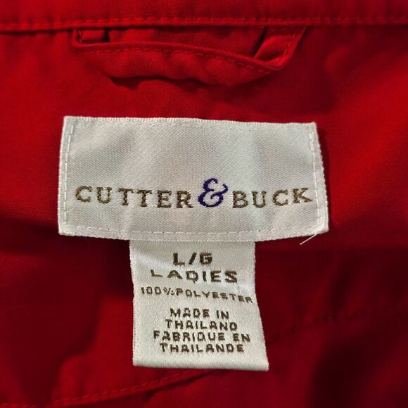 Cutter & Buck Jacket Women's Large Red Solid Half Zip Pullover Waist Draw Cord - Picture 3 of 10